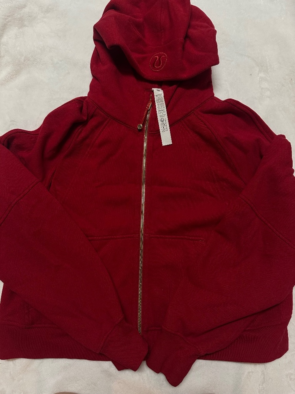 lululemon full zip scuba red with gold zipper